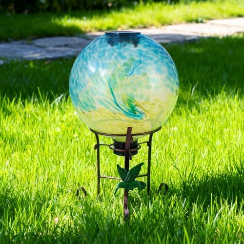 10" Diameter Solar Color-Changing Gazing Ball with Metal Stand - Image 5