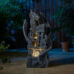Glitzhome 4-Tiered Cascading Outdoor Water Fountain for Garden Patio Yard Mystical Gothic Dragon Water Fountains Outdoor with LED Lights & Pump, Large Floor Stand Fountain Dragon Waterfalls 36.5" H by Glitzhome