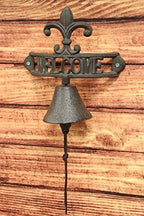 Ebros Gift Cast Iron Rustic Vintage Fleur De Lis Crown with Welcome Word Sign Door Wall Dinner Yard Bell Outdoor French Southwestern Farmhouse Accent Bells - Image 7