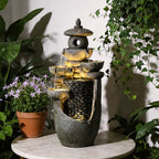 Tankana Zen Tiered Rock Water Fountain Outdoor, Stone Look Cascading Indoor Waterfall Fountains with Built-in Warm LED Lights, Japanese Tabletop Fountain for Patio Balcony Yard Meditation Decor - Image 3