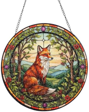 Fox in Forest Nature Design Stained Glass Suncatcher 9.8 Inch by Unknown