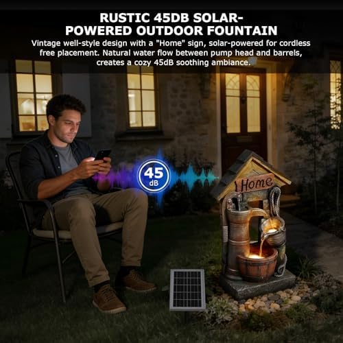 28.7" H Solar Outdoor Water Fountain,3-Tier Solar Powered Rustic Barrel Pump Water Fountain Cascading Waterfall Fountains Outside for Garden, Patio, Backyard, Porch/Two Placement Options - Image 4