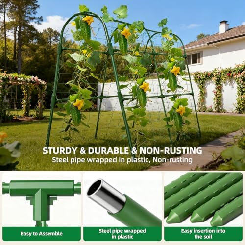 Cucumber Trellis for Raised Bed, U-Shape Garden Arch Metal Support for Climbing Plants, Metal Arch Plant Support Vegetables Trellis, Plant Support for Vine (Green, 31.5 * 30 * 47inch(L*W*H)) - Image 4