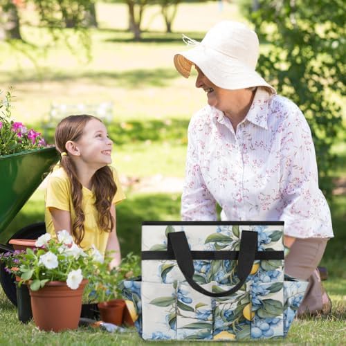 Lemon Fruit Garden Tool Bag Organizer Heavy Duty Lemon Plant Leaves Gardening Tote Bag with 10 Pockets for Women Men Gardening Gifts - Image 6