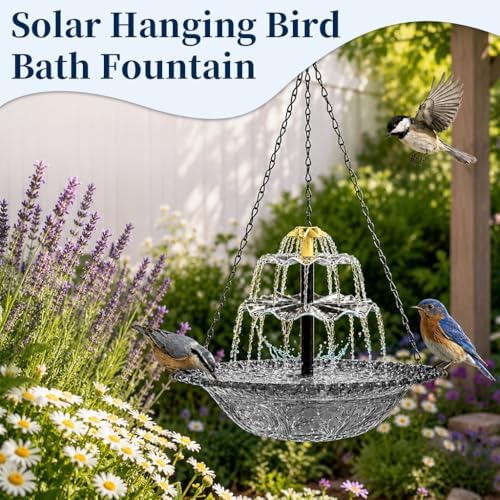 Solar Fountain for Bird Bath Outside, Garden Water Feature with Ground Stake Stand or Hanging Style for Patio, Yard & Lawn (A-XL-Gray) - Image 4