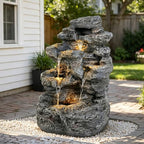 23.85" 5-Tier Concrete Fountain with LED Lights, Natural Rock Design - Image 3
