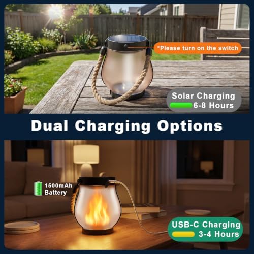 6 Pack Solar Lanterns Outdoor Waterproof, 2nd Gen Ultra-Realistic Flickering Flame Outdoor Solar Lanterns Decorative, USB-C/Solar Charging Hanging Lantern for Outside Backyard Patio Garden Decor - Image 5