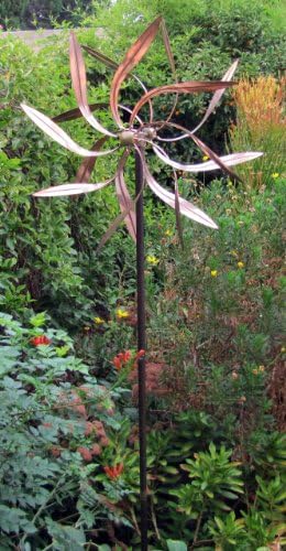 Kinetic Copper Wind Sculpture, Dual Spinner Dancing Willow Leaves - Image 4