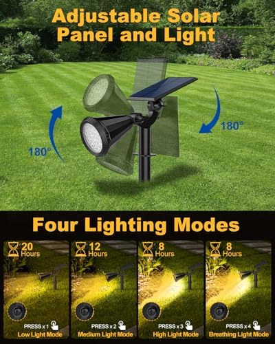 Solar Spot Lights Outdoor, 8 Pack Outdoor Solar Lights for Yard, 4 Lighting Mode Solar Landscape Spotlights with Auto On/Off, 2-in-1 Waterproof Wall Lights for Garden, Walkway (Warm White) - Image 3