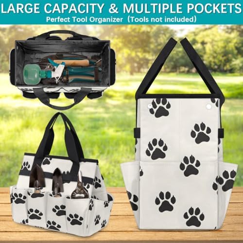 Dog Paws Garden Tool Bag Organizer Heavy Duty Cute Footprints Gardening Tote Bag with 10 Pockets for Women Men Gardening Gifts - Image 4