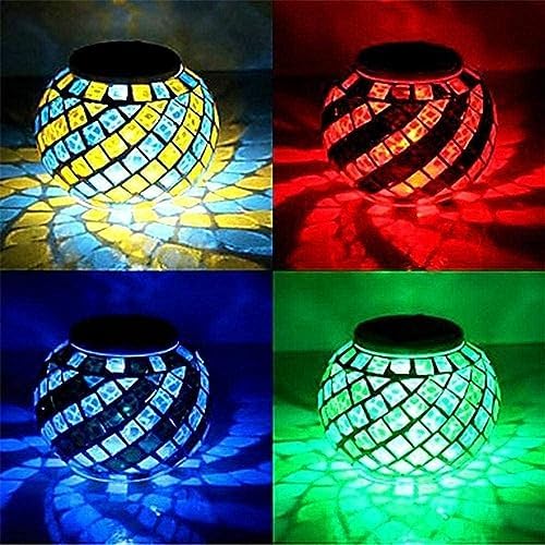 Solar Night Lights for, Mosaic Glass Ball Garden Lights, for Bedroom Party Garden Patio Yard Decoration Lighting Solar Outdoor Table Lamp (YellowBlue) - Image 5