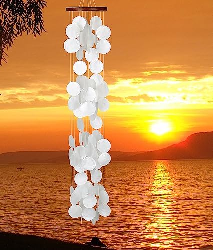 Woodstock Wind Chimes for Outside, Outdoor Decor, Garden, Porch, and Patio Decor, (40") Decorative Wind Chime, Dorm Room Decor, Teen Decor, Capiz Waterfall, White Blanca Capiz Wind Chime (CWRB) - Image 6