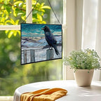 Raven Sitting on Frosted Fencepost Rectangular Stained Glass Suncatcher – Hanging Window Panel with Animal & Nature Scene – Vibrant Glass Art Gift for Wildlife, Fantasy, Nature Lovers Icuccc - Image 2