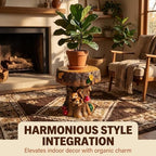 Brown Outdoor Garden Mushroom Stool with Rabbit Carvings - Image 7