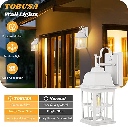 TOBUSA 2-Pack Outdoor Wall Lanterns, 100% Aluminium White Outside Light Fixtures, Waterproof &Anti-Rust Exterior Wall Lanterns Front Porch Lights for House Garage Doorway, Bulbs Not Included - Image 2
