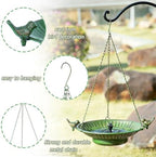 13" Hanging Bird Bath with Solar Fountain,Metal Solar Bird Bath (Green) - Image 6
