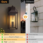 25IN Dusk to Dawn Outdoor Wall Sconce, 3-E12 Base Patio Light - Image 4