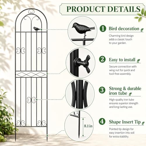 2 Pack 78.7" x 19.6" Iron Arch Decoration Garden Trellis, Metal Climbing Plant Trellis for Heavy Vines, Roses, Flowers, and Vegetables, Perfect for Gardens, Lawns. - Image 4