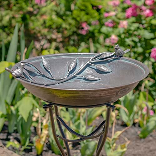 Zaer Ltd. Deep Well Made Metal Birdbath with 2 Cast Iron Birds and Leaf Decoration (Bronze) - Image 2