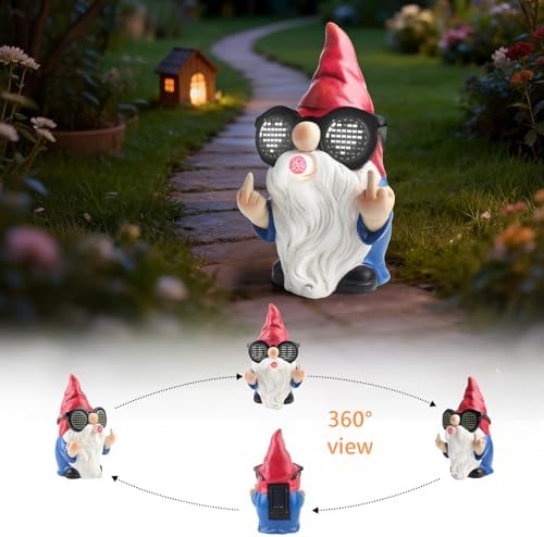 Gnome Statue with Solar LED Glasses, 8.3 in Funny Garden Gnome - Image 4
