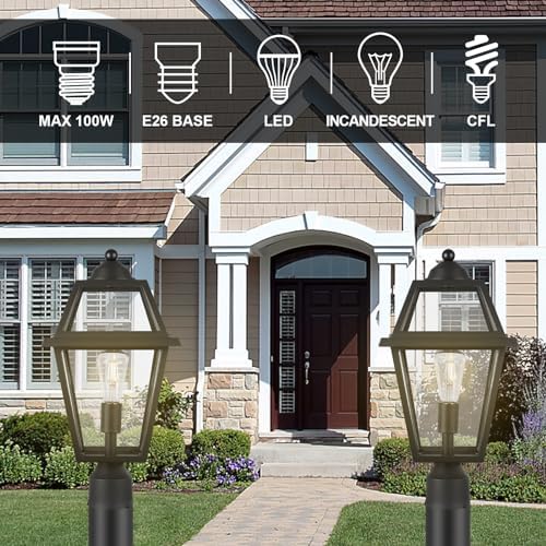 Large Outdoor Post Light Fixture, Colonial Exterior Pillar Lantern with Black Finish & Clear Glass, Vintage Pier Mount Pole Light Lamp for Garden, Backyard, Courtyard, Patio, Pathway, Walkway - Image 3