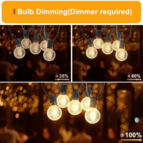 OHLUX Outdoor String Lights, 55FT Shatterproof LED Patio Lights with 26 Dimmable Plastic G40 Bulbs, 2200K Waterproof Connectable Hanging String for Backyard Cafe Porch Deck E12 Base - Image 4