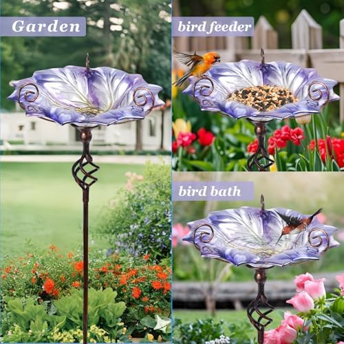 VCUTEKA Glass Outdoor Bird Bath Bird Feeder with Metal Stake Garden Decor - Image 6
