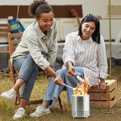 Stainless Steel Fire Pit Mini Bonfire Pit Iron Camping Stove Table Tabletop Smokeless Fire Pit Outdoor Firepit for Picnic Backyard Patio Garden Wood Burning Grill Travel (Silver) - Image 2