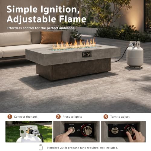 Gaspro 56 Inch Tabletop Propane Fire Pits, 50000 BTU Outdoor Firepit Table with Three Height Adjustable Levels, Stainless Steel Bowl & Burner, Cement-Imitation Texture for Patio Backyard Garden - Image 7
