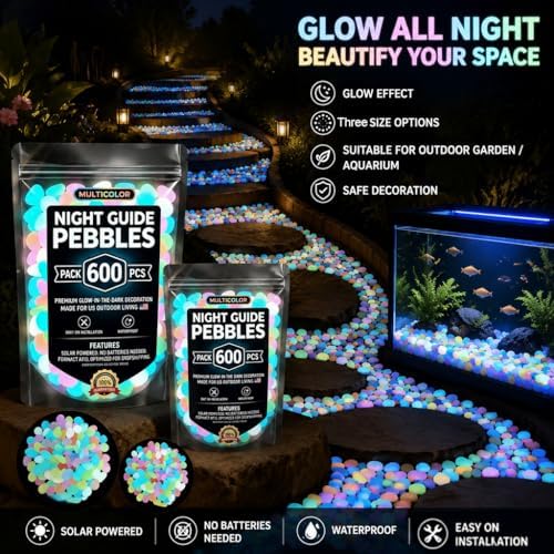 2026 Glow-in-The-Dark Garden Stones | Luminous Pebbles for Walkways, Yard, & Aquarium | Rainbow Outdoor Stepping Rocks | Night-Glow Decor (Multicolor*600) - Image 2