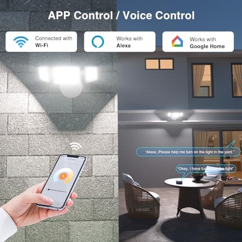 Onforu 55W Smart LED Flood Lights Outdoor, 5500LM, Tunable 2700K-6500K, APP Control, WiFi Alexa Security Lights with Timer & Adjustable 3 Head, IP65 Waterproof for House, Yard, Porch, Garage, Backyard - Image 2