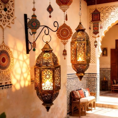 Moroccans Iron Candle Holders Hanging Lantern with Intricate Cutout Design for Romantics Home Decors and Outdoor Use - Image 6