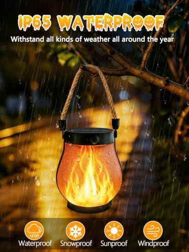 6 Pack Gen2 Solar Lanterns Outdoor Waterproof Halloween Solar Lights Flame - Image 4