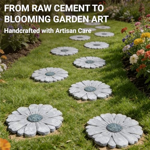 2 Pack Daisy Cement Stepping Stones 10 Inch, Heavy Duty Garden Pathway Stones, Non Slip Outdoor Walkway Decor for Yard Patio Lawn, Weather Resistant Fall Garden(Gray) - Image 3