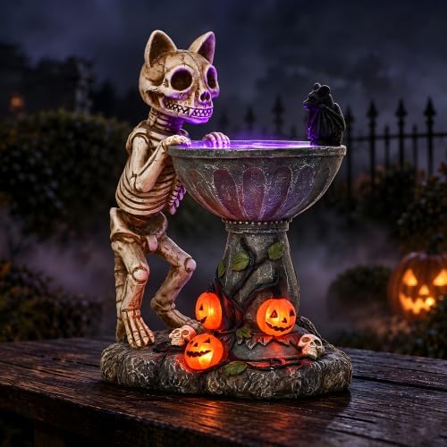 Nacome Solar Skull Cat Statues for Halloween Decor: IP65 Waterproof Resin by Nacome