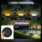 Peasur 5.18inch Solar Ground Lights Outdoor,12LED 3CCT 2Brightness 1200mAh Battery,IP65 Waterproof and ABS One-Piece Anti-Rust Housing Garden Lights for Pathway Lawn Yard Driveway Landscape 6 Pack - Image 2
