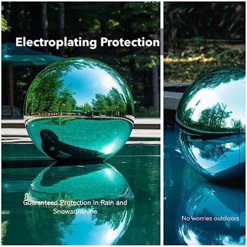 12 Inch Stainless Steel Gazing Globe, Hollow Ball Mirrored Surface Polished Shiny Sphere,Garden Stainless Steel Gazing Ball for Outdoor Lawn Pond Yard Ornament (Light Blue) - Image 5