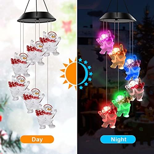 Solar Snowman Star Wind Chimes Outdoor,LED Color Changing Solar Lights Outdoor Decor Mobile Wind Spinner Wind Chimes for Home Party Night Garden Decoration - Image 3