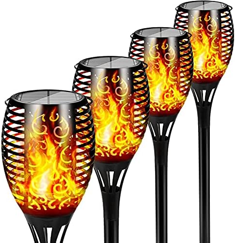 4-Pack Solar Lights 12 LED Flickering Flame Solar Torches Lights 19" Waterproof Outdoor Lighting Solar Powered Pathway Lights Landscape Decoration Lighting Auto On/Off for Garden Patio Yard by JAYXCHOME