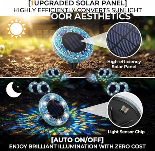 4ps/8ps Solar Mosaic Disk Lights, Outdoor Waterproof LED Ground Lights, Decorative Solar Pathway Lights for Garden, Patio, Walkway, Yard and Driveway (8, Purple) - Image 3
