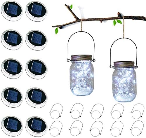 Solar Mason Jar Lid Lights, 10 Pack 30 LED Waterproof Firefly Fairy Lights with Hangers(No Jars), Outdoor Starry String Lights for Patio Yard Garden Wedding Lantern Decor (Cool White) by LoveNite