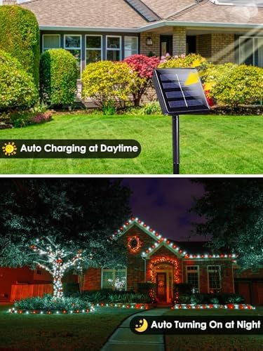 Solar Christmas Lights Outdoor 4 Pack 132FT 400 LED String Lights Red White - Image 4