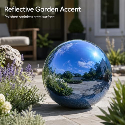 Gazing Ball Garden Mirror Outdoor - 10 Inch Outside Decorative Globe, Blue - Image 4
