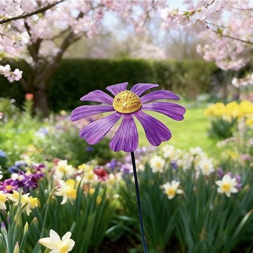 Rusty Metal Wild Flowers Garden Stakes 11.82 x 8.47 inches, Decorative Flowers Yard Stake Metal Art for Outdoor Garden Lawn Decor (Purple-1) - Image 3