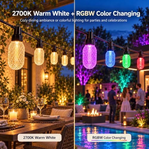 Outdoor String Lights, Waterproof RGBW Color Changing Patio Lights, 50FT - Image 3