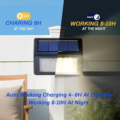 Bright Solar Fence Lights, 12 Pack Outdoor Step Lights, IP65 Waterproof, 3000K Warm-White, Dusk to Dawn Outdoor Lighting with 6 LED for Wall, Garage, Patio, Exterior, Porch - Image 4