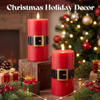 Retisee 2 Pack Christmas Flameless Candle, Santa Belt Design, Red - Image 3