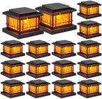 JOFIOS Flickering Flame Solar Post Cap Lights Outdoor, Black Post Lights with 3 Color Temperature, Fits 3.5" 4" 4.5" 5" Wood/Vinyl Posts, IP64 Waterproof Fence Deck Lights for Garden Patio Yard 16Pack by JOFIOS