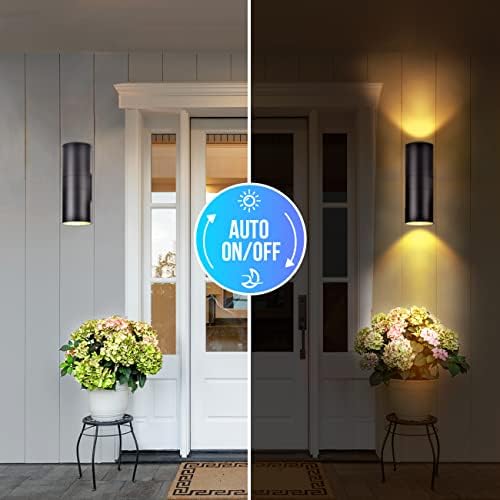 wowlite Dusk to Dawn Modern Outdoor Wall Sconce, Up & Down Lights, 2 Pack - Image 2