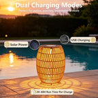 Solar Outdoor Side Table, Boho Handwoven Drum Rattan, 12.8" D x 16.9" H - Image 4